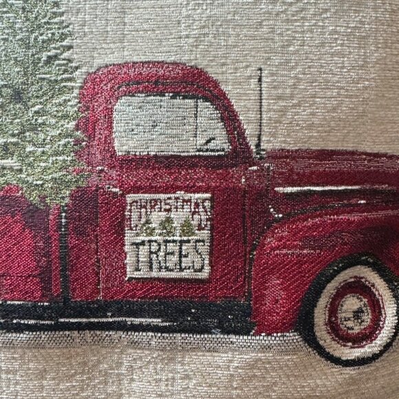 Vintage-Style Christmas Pillow With Red Truck & Trees 20" X 20" Inch Reversible - Picture 2 of 5